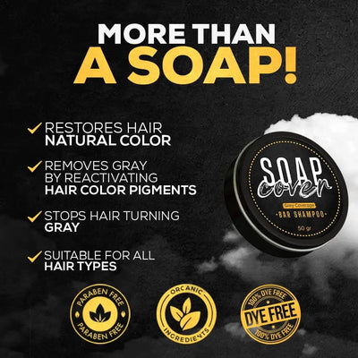 SoapCover, Gray Hair Coverage Soap, Hair Darkening Compressed Soap Bar, 1.7 Oz